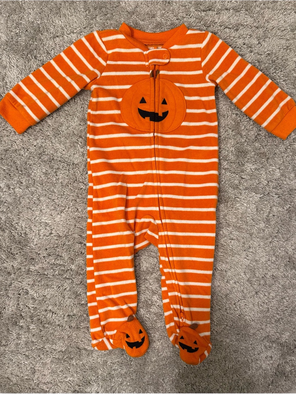 Carter’s Just One You Fleece Pumpkin Feet Footie Zipper Pajamas Halloween Fall